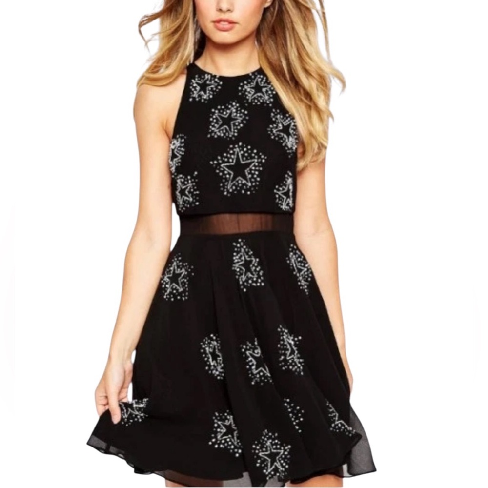 ASOS Star Embellished Crop Top Black Skater Mini Dress